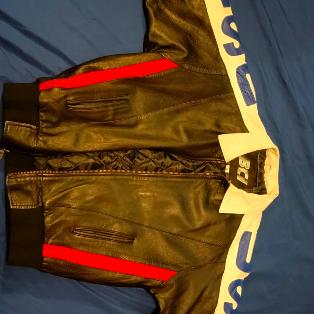 BCI  black leather jacket with US flag